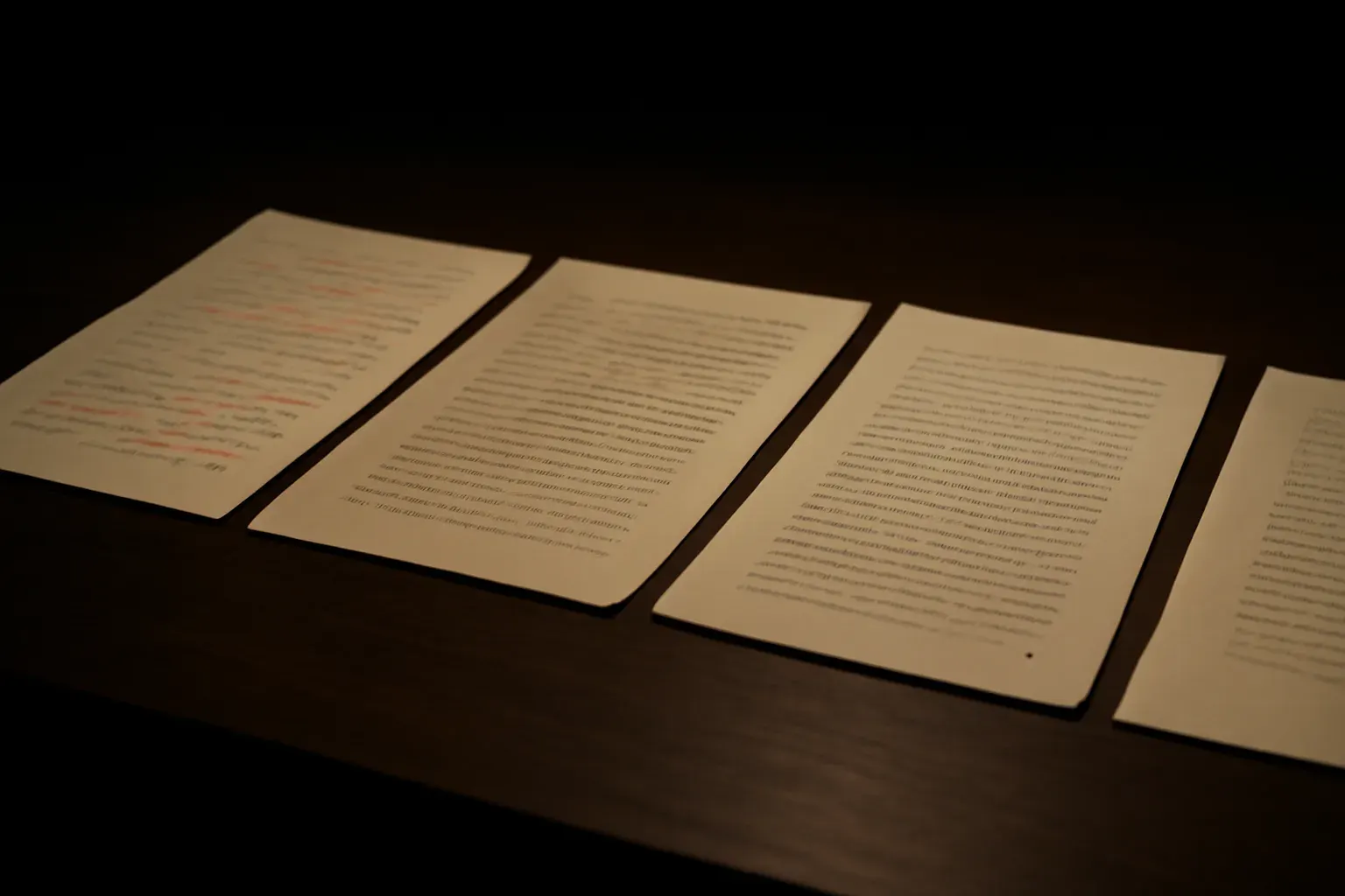 Working method — annotated draft pages, duotone-processed